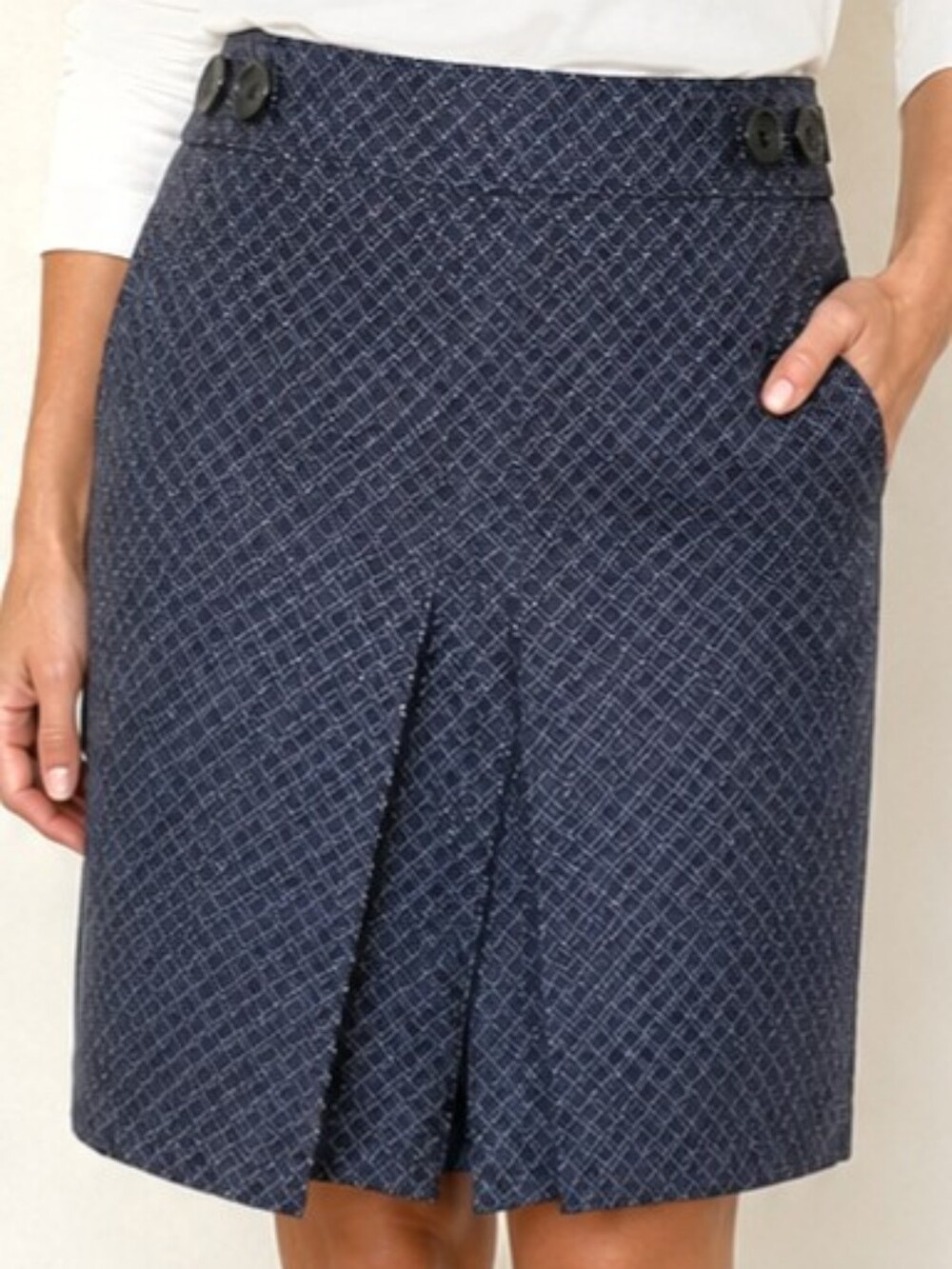 Ann Taylor Navy Geometric Print Pleated Skirt Career Office Classic Preppy